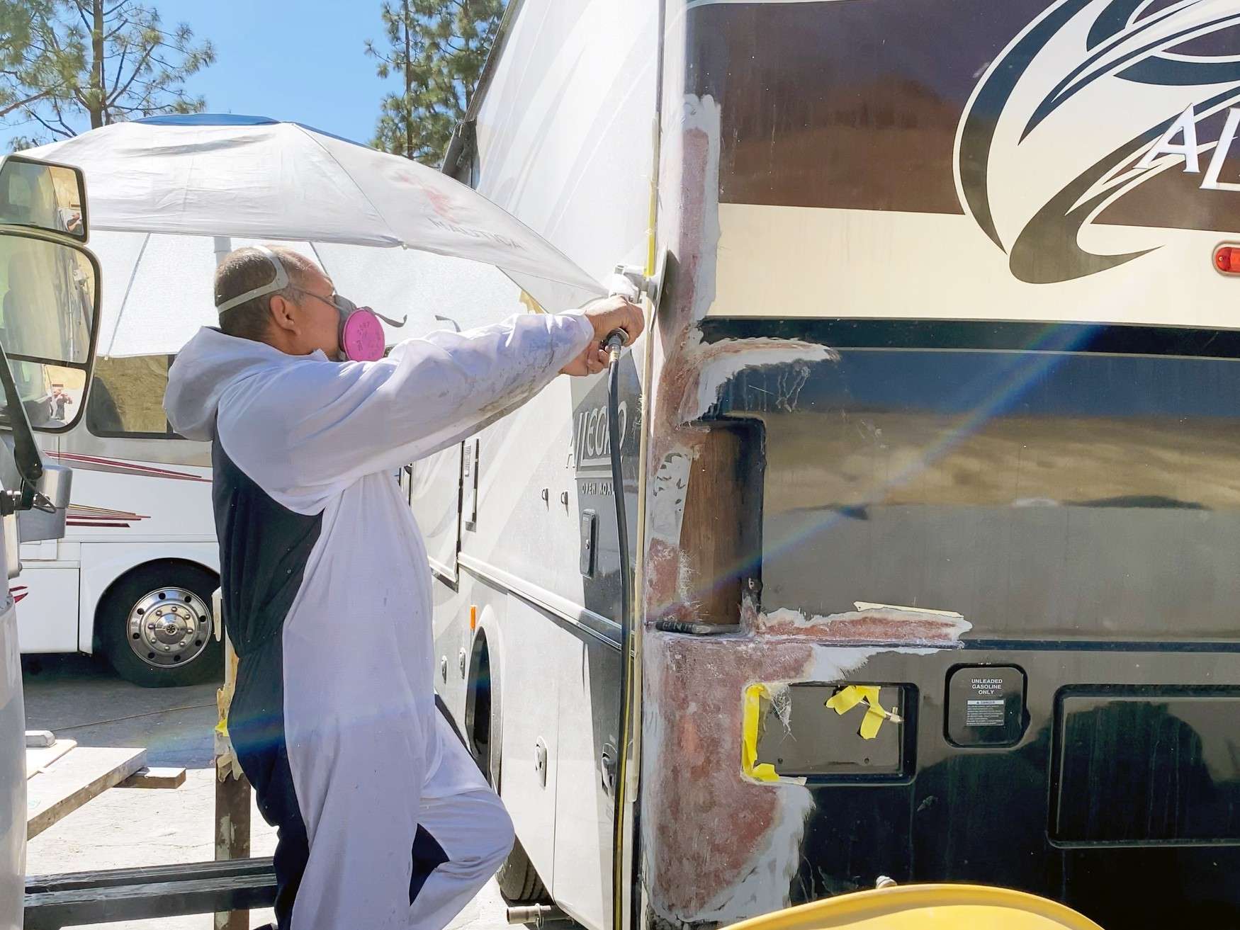 RV fiberglass delamination repair at OCRV Center